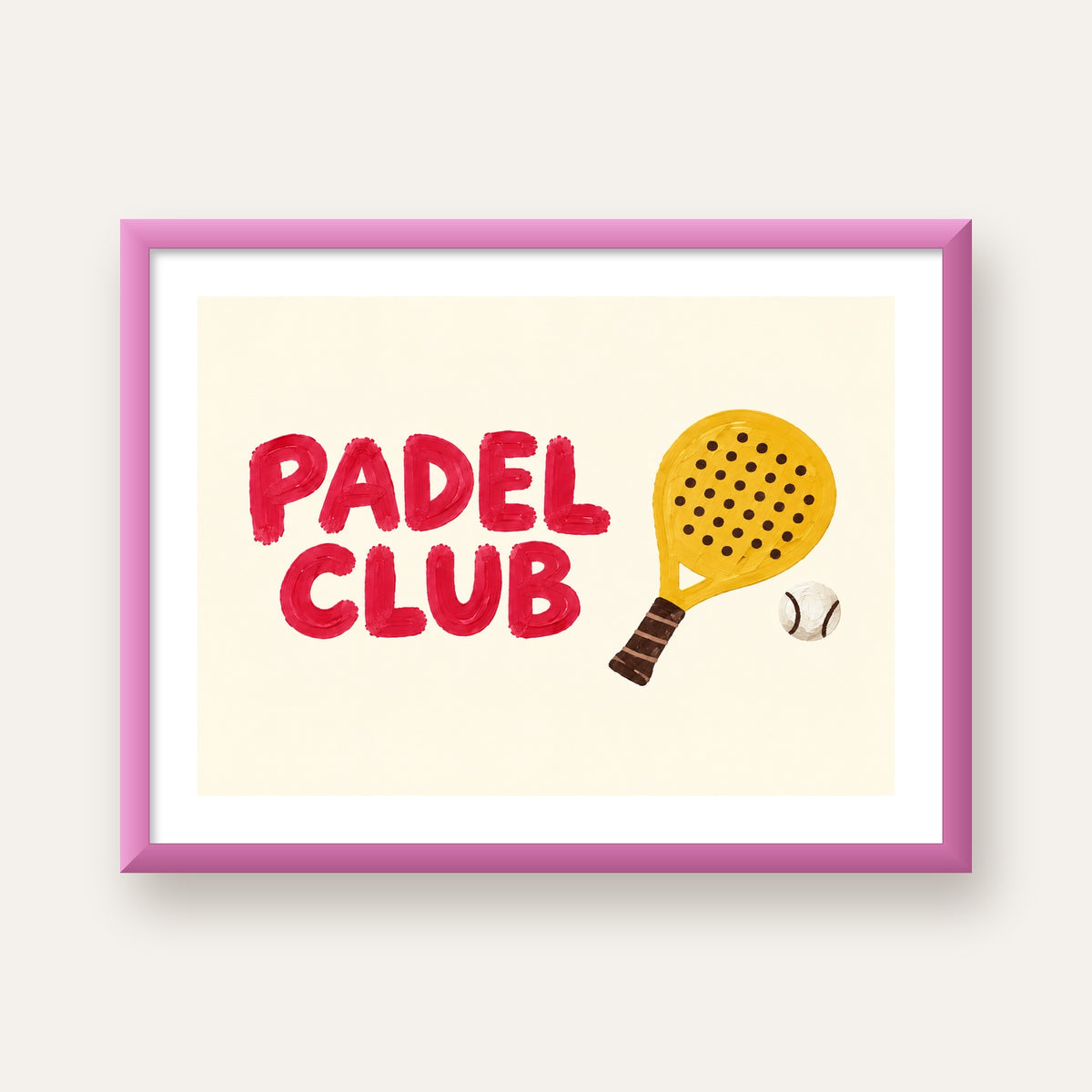 Padel Club El Çizimi Poster – Modern Spor İllüstrasyonu — pembe çerçeveli paspartulu