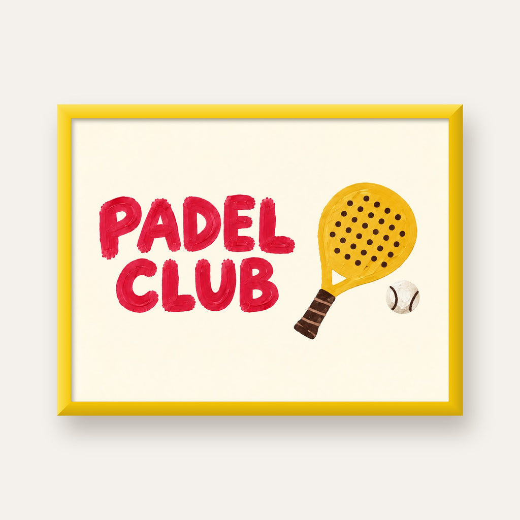 Padel Club El Çizimi Poster – Modern Spor İllüstrasyonu — sarı çerçeveli