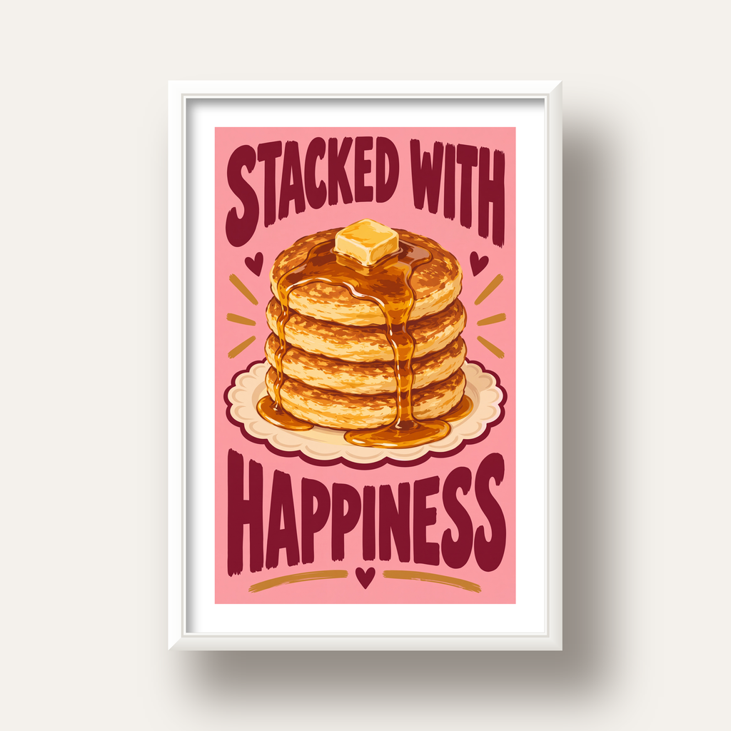 Pankek ve Mutluluk Poster - Stacked With Happiness Duvar Dekoru — beyaz derin çerçeveli paspartulu