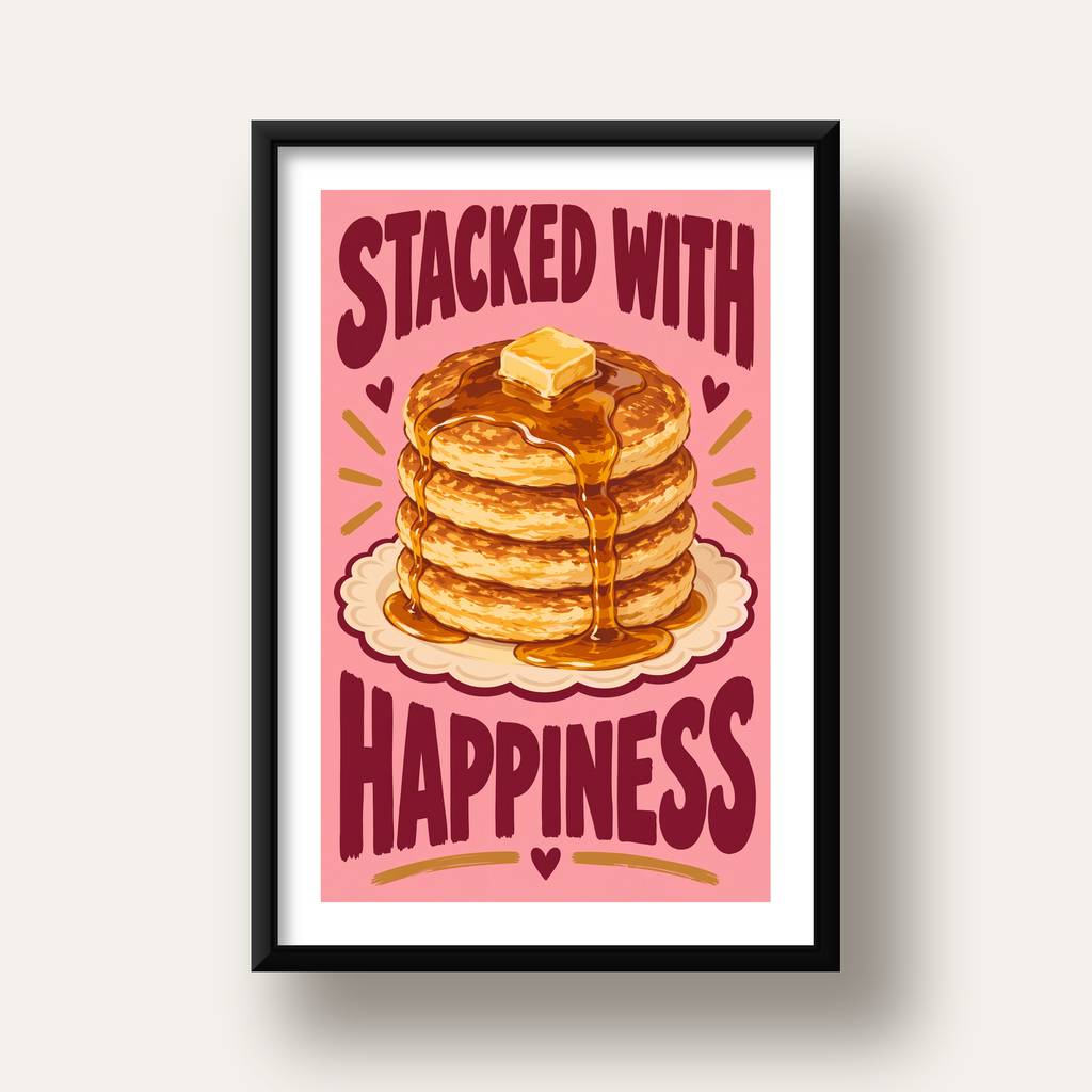 Pankek ve Mutluluk Poster - Stacked With Happiness Duvar Dekoru — siyah derin çerçeveli paspartulu