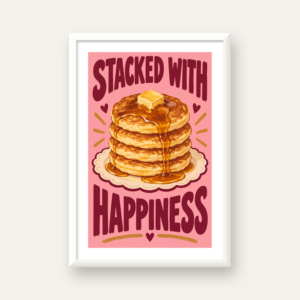 Pankek ve Mutluluk Poster - Stacked With Happiness Duvar Dekoru — beyaz çerçeveli dikey poster