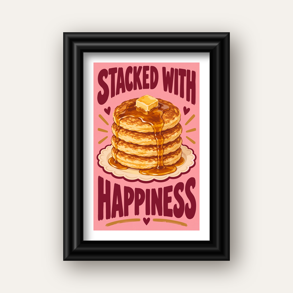 Pankek ve Mutluluk Poster - Stacked With Happiness Duvar Dekoru — siyah galeri çerçeveli paspartulu