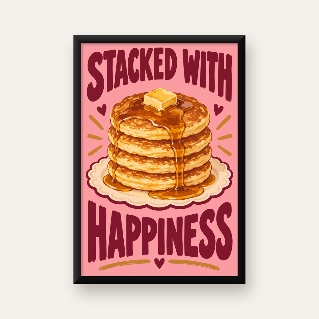 Pankek ve Mutluluk Poster - Stacked With Happiness Duvar Dekoru — düz siyah çerçeveli duvar posteri