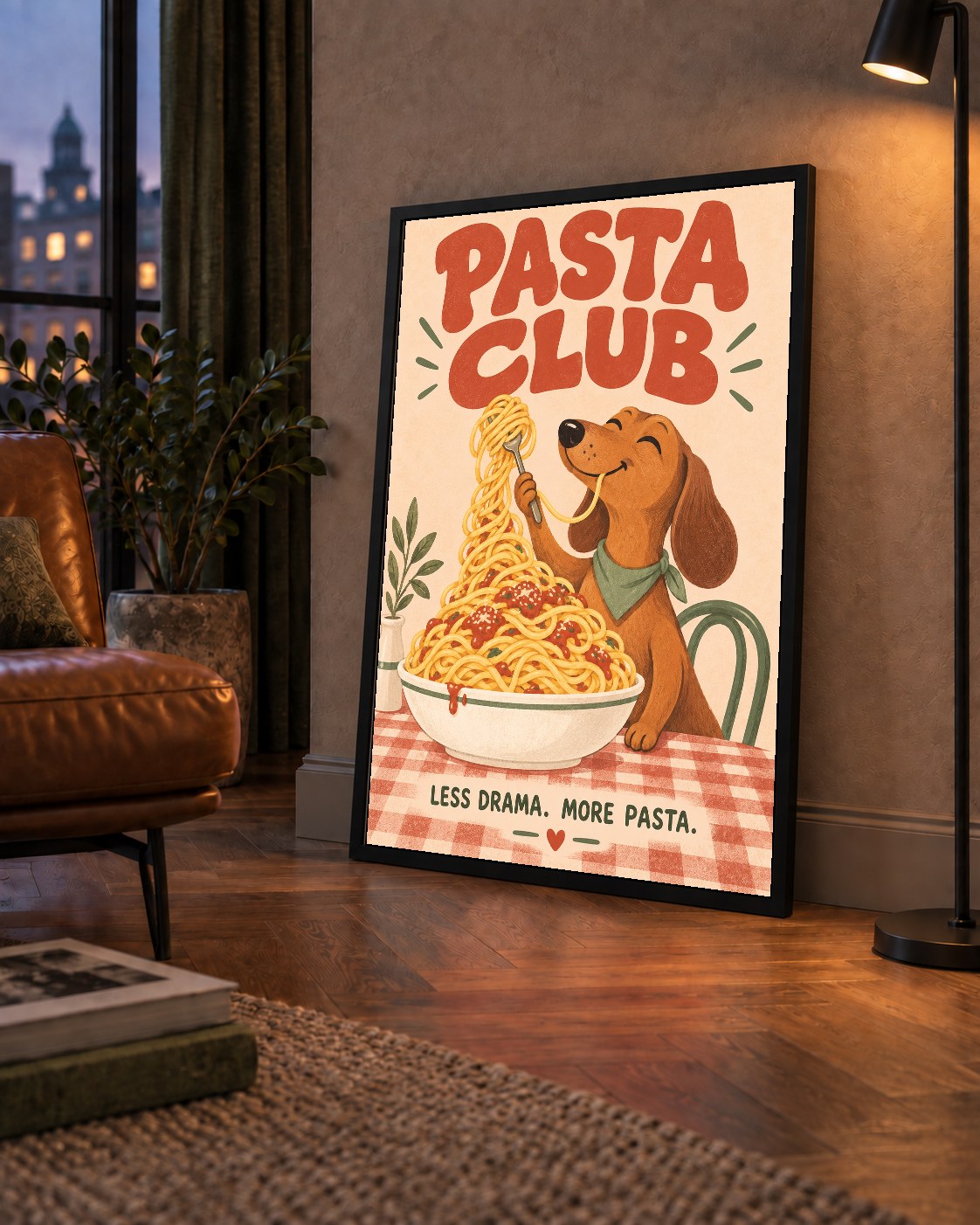 Spagetti Seven Köpek Retro Poster – Pasta Club Tasarımı