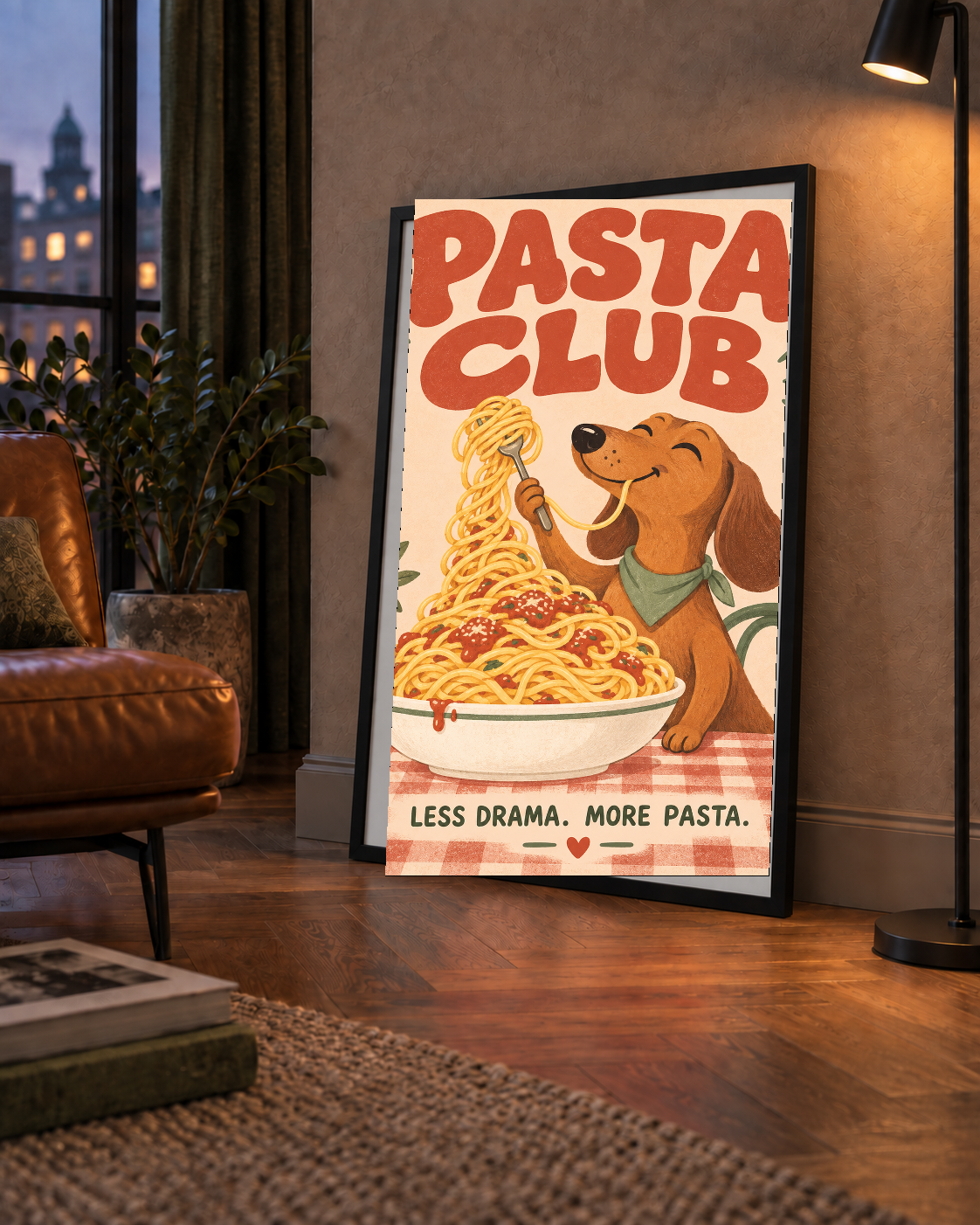Spagetti Seven Köpek Retro Poster – Pasta Club Tasarımı