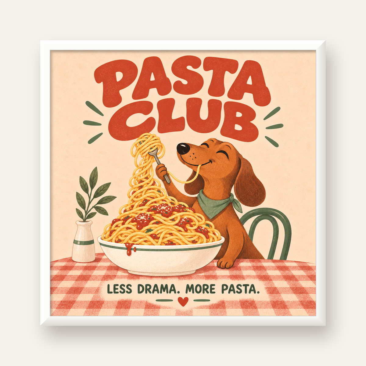 Spagetti Seven Köpek Retro Poster – Pasta Club Tasarımı — beyaz çerçeveli kare poster