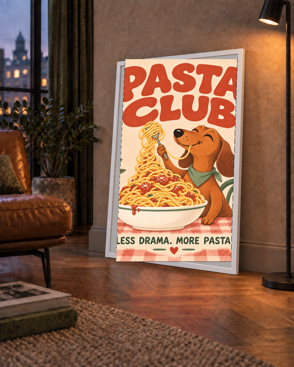 Spagetti Seven Köpek Retro Poster – Pasta Club Tasarımı