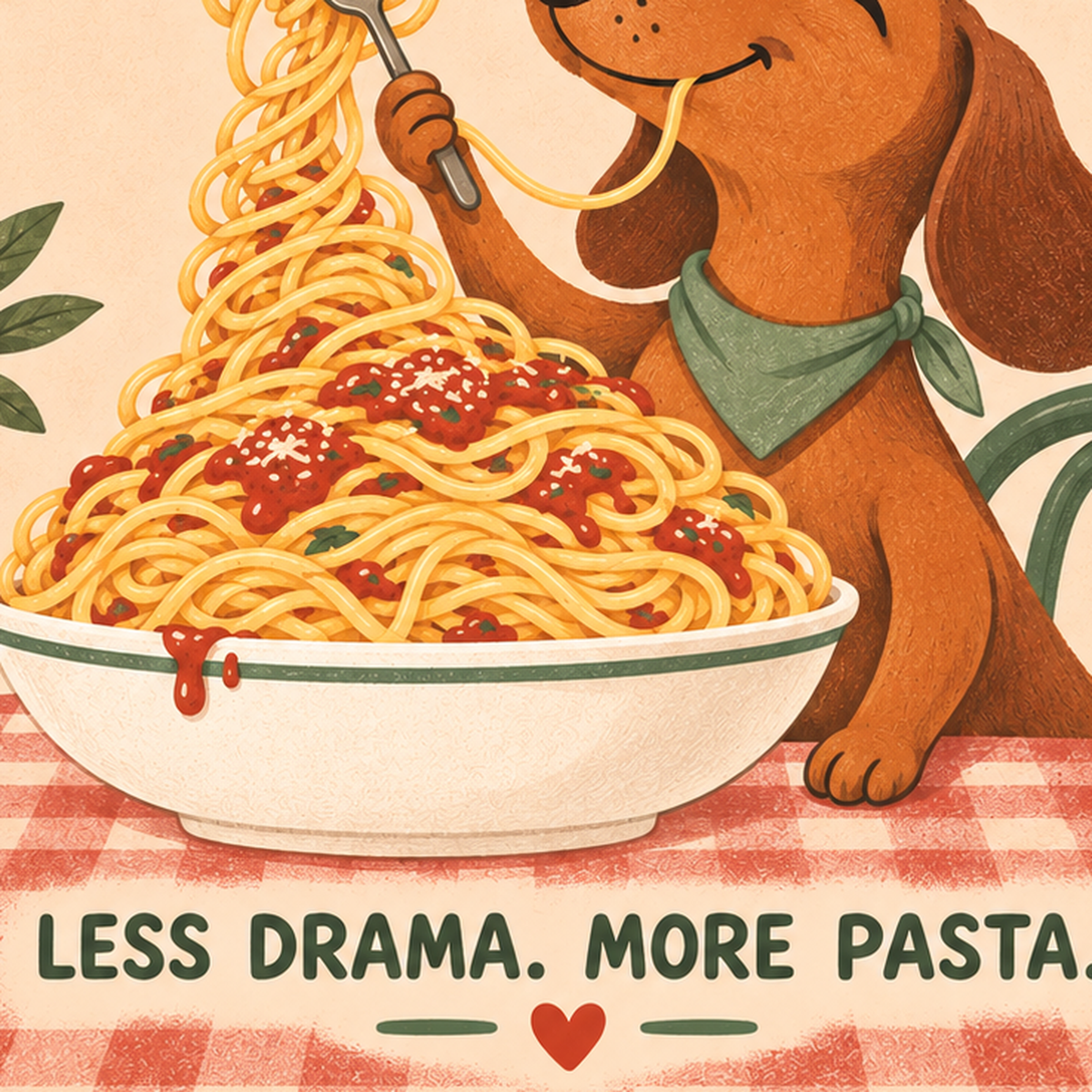 Spagetti Seven Köpek Retro Poster – Pasta Club Tasarımı — baskının yakın çekimi, kâğıt dokusu ve renk detayı