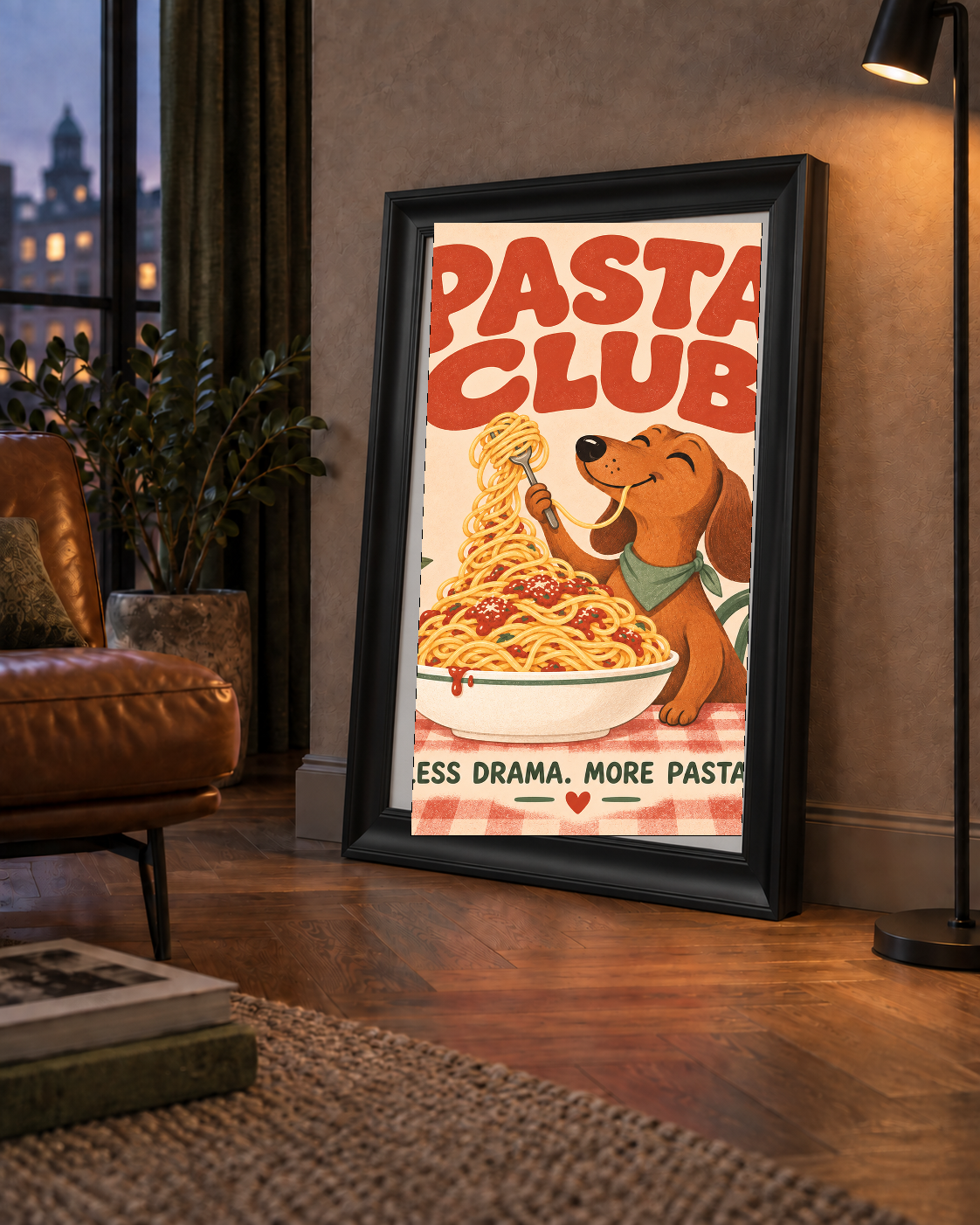 Spagetti Seven Köpek Retro Poster – Pasta Club Tasarımı