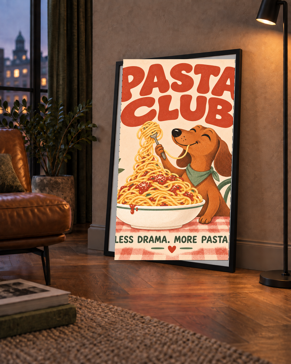 Spagetti Seven Köpek Retro Poster – Pasta Club Tasarımı