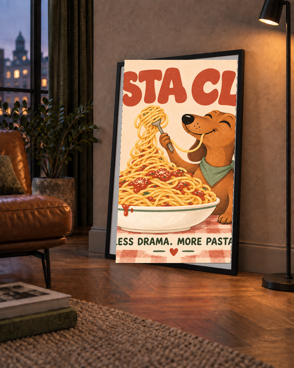 Spagetti Seven Köpek Retro Poster – Pasta Club Tasarımı