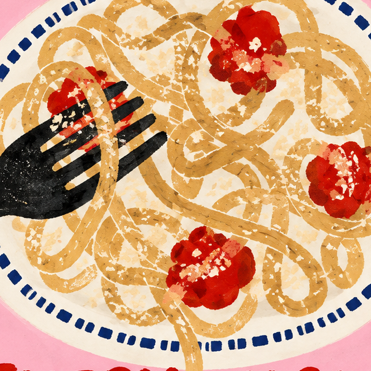 Spagetti Köfte Makarna Gecesi El Çizimi Poster — baskının yakın çekimi, kâğıt dokusu ve renk detayı
