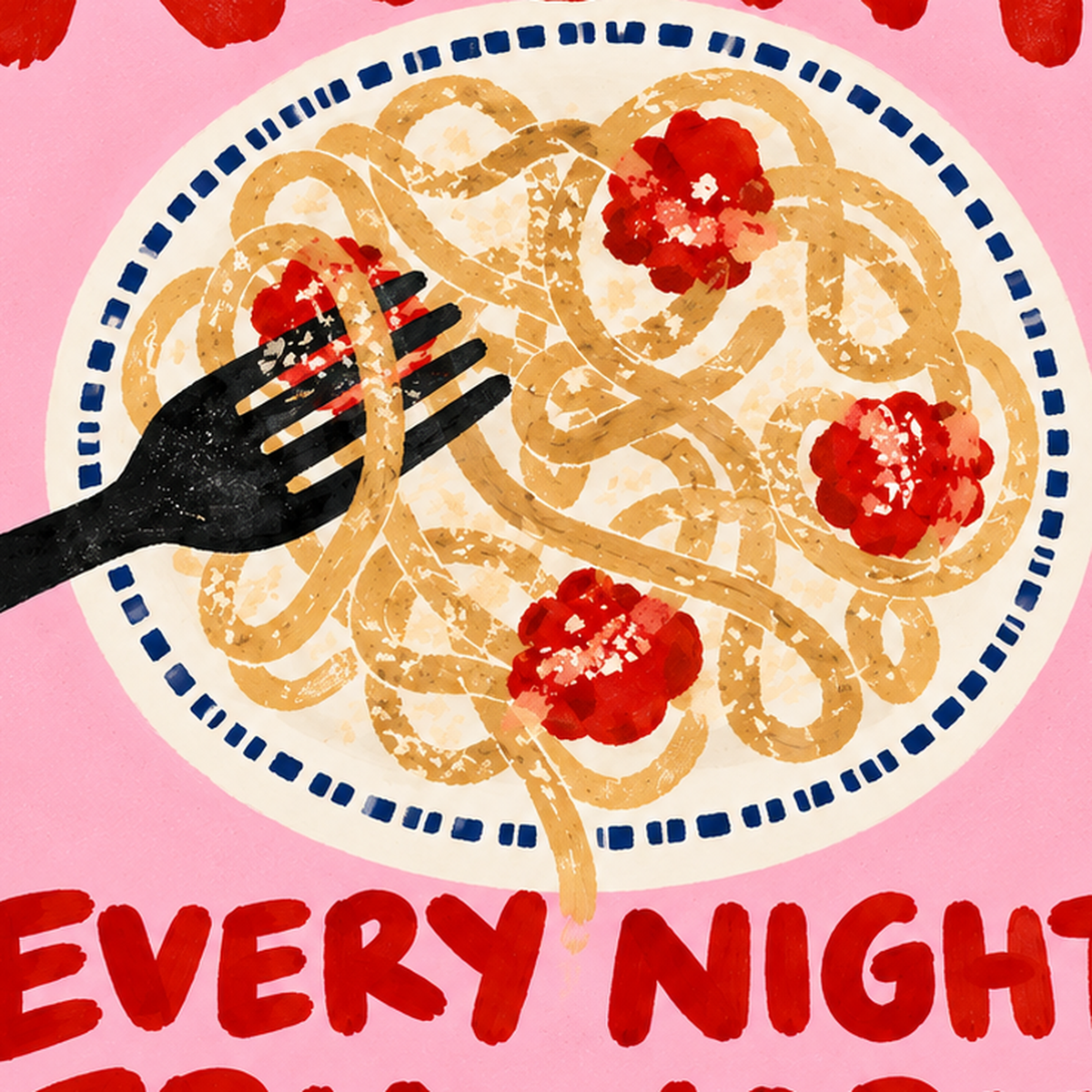 Spagetti Köfte Makarna Gecesi El Çizimi Poster — baskının yakın çekimi, kâğıt dokusu ve renk detayı