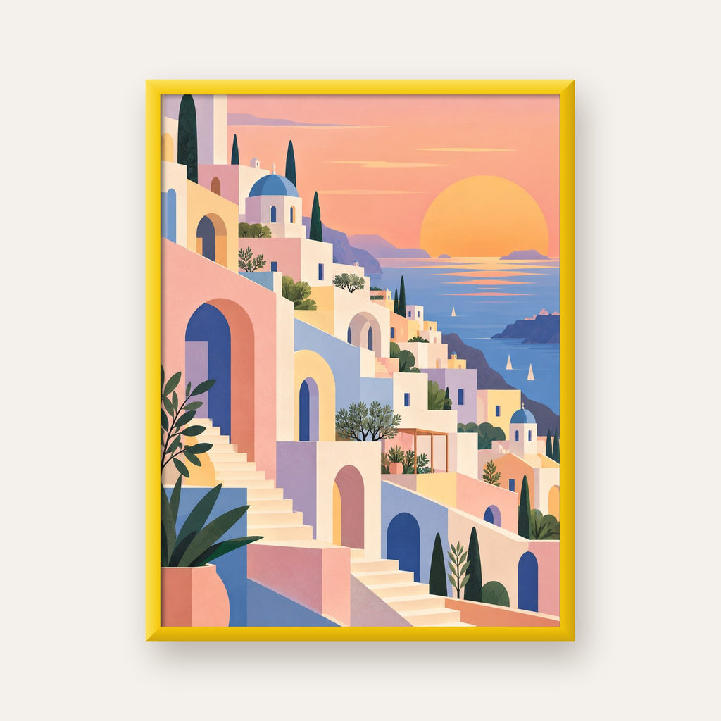 Pastel Akdeniz Şehri — sarı çerçeveli