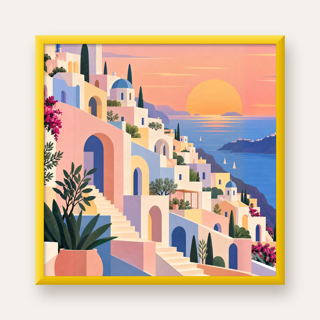 Pastel Akdeniz Şehri — sarı çerçeveli