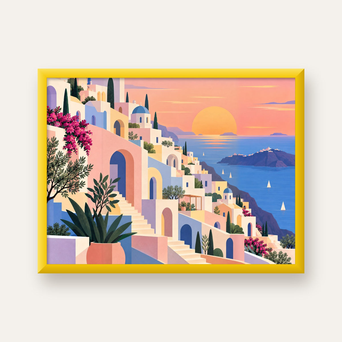 Pastel Akdeniz Şehri — sarı çerçeveli