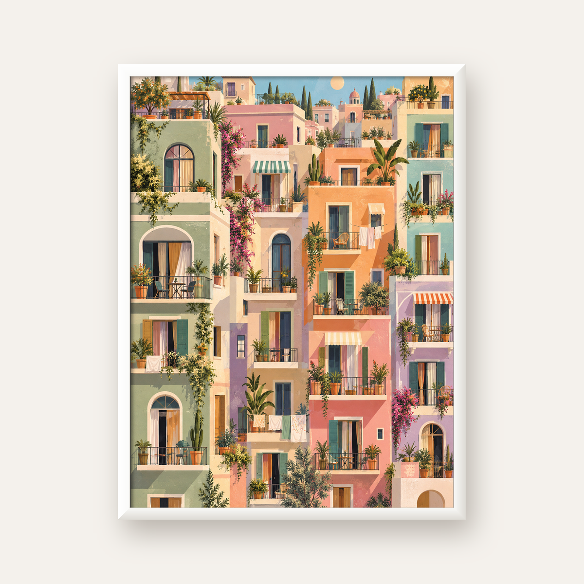 Pastel Apartman Cepheleri — beyaz çerçeveli dikey poster
