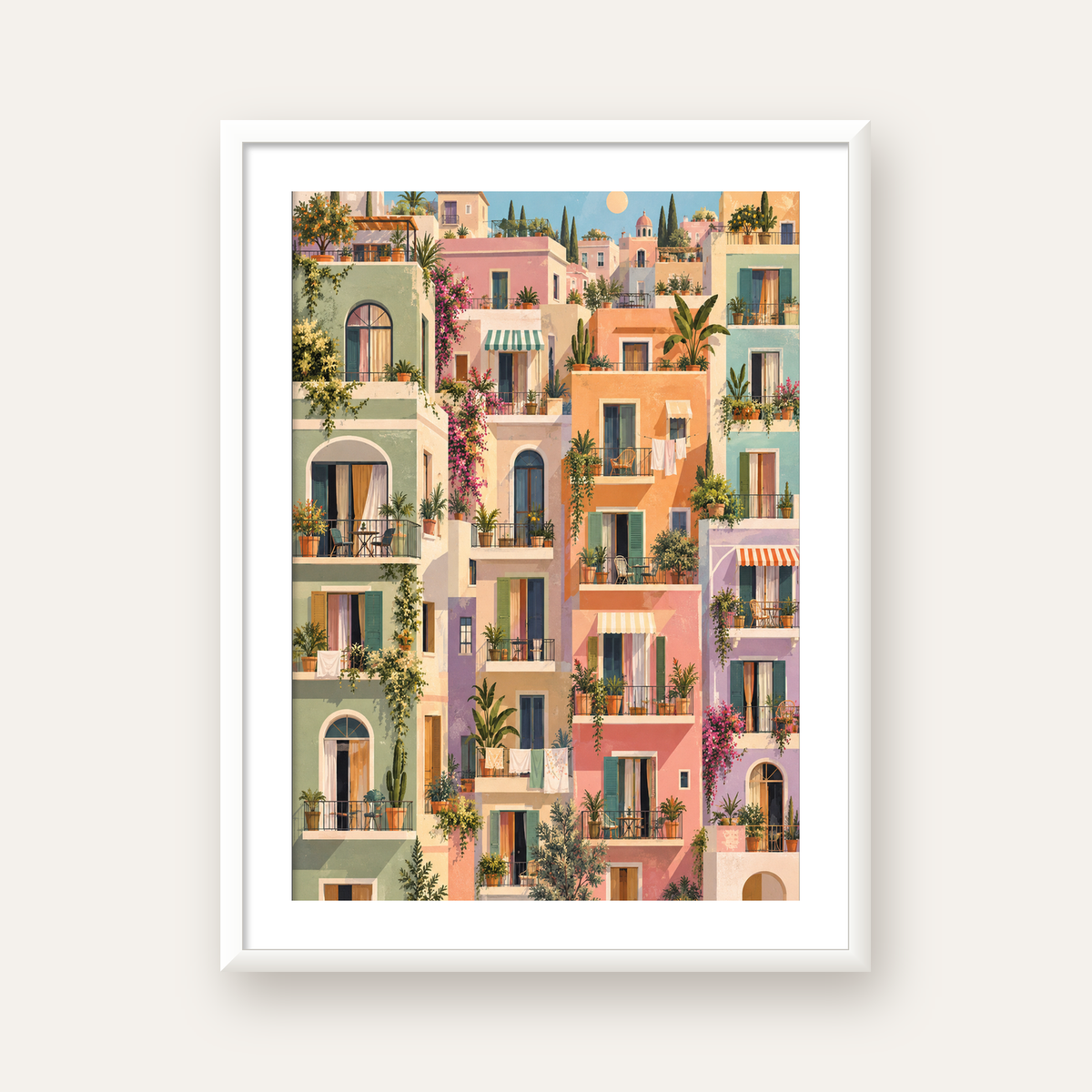Pastel Apartman Cepheleri — beyaz çerçeveli dikey poster