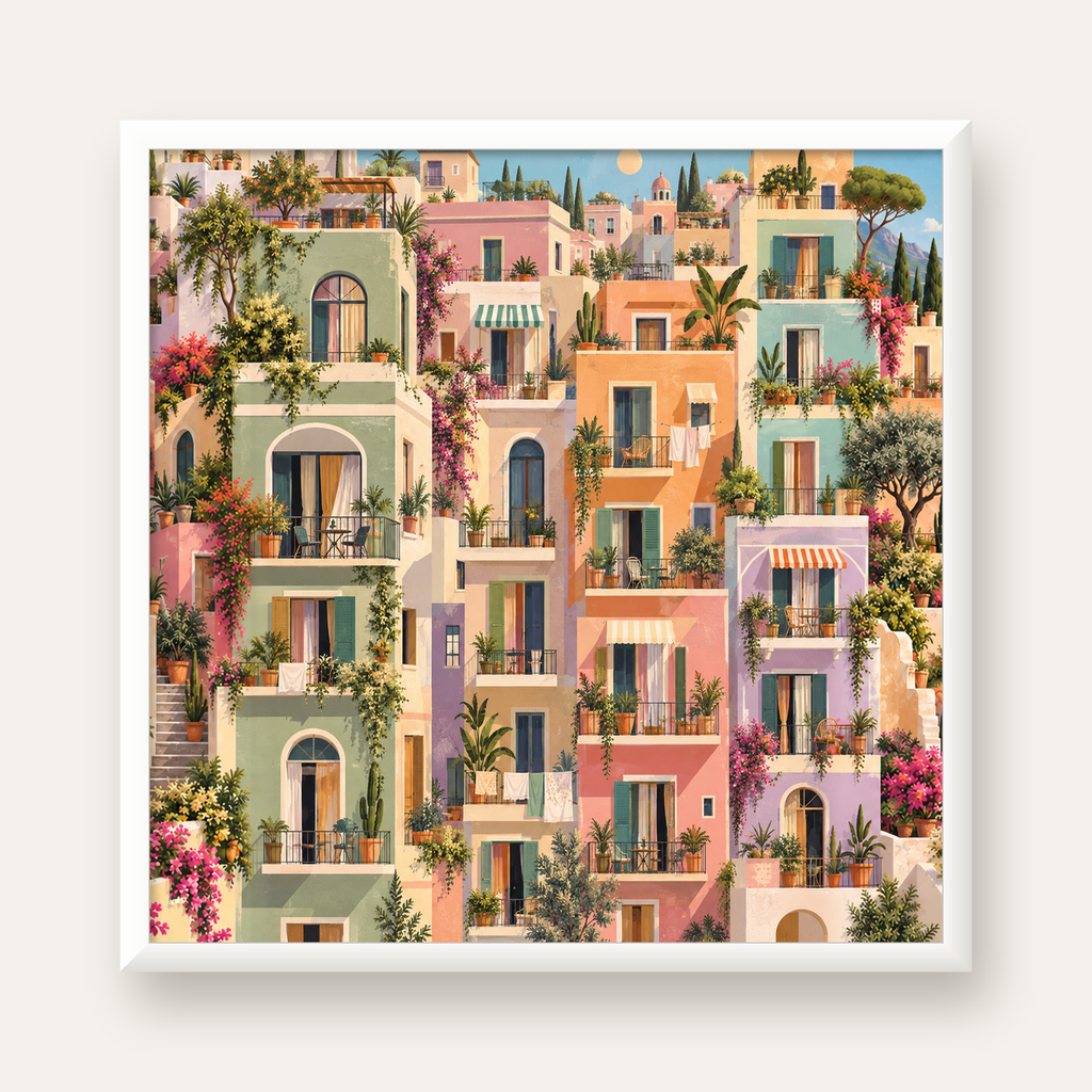 Pastel Apartman Cepheleri — beyaz çerçeveli kare poster