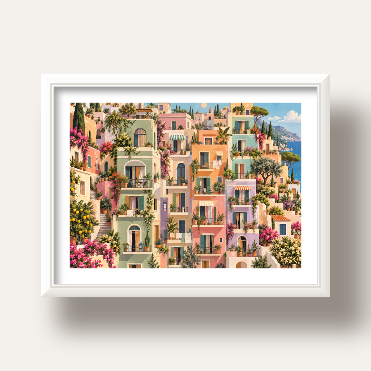 Pastel Apartman Cepheleri — beyaz derin çerçeveli paspartulu