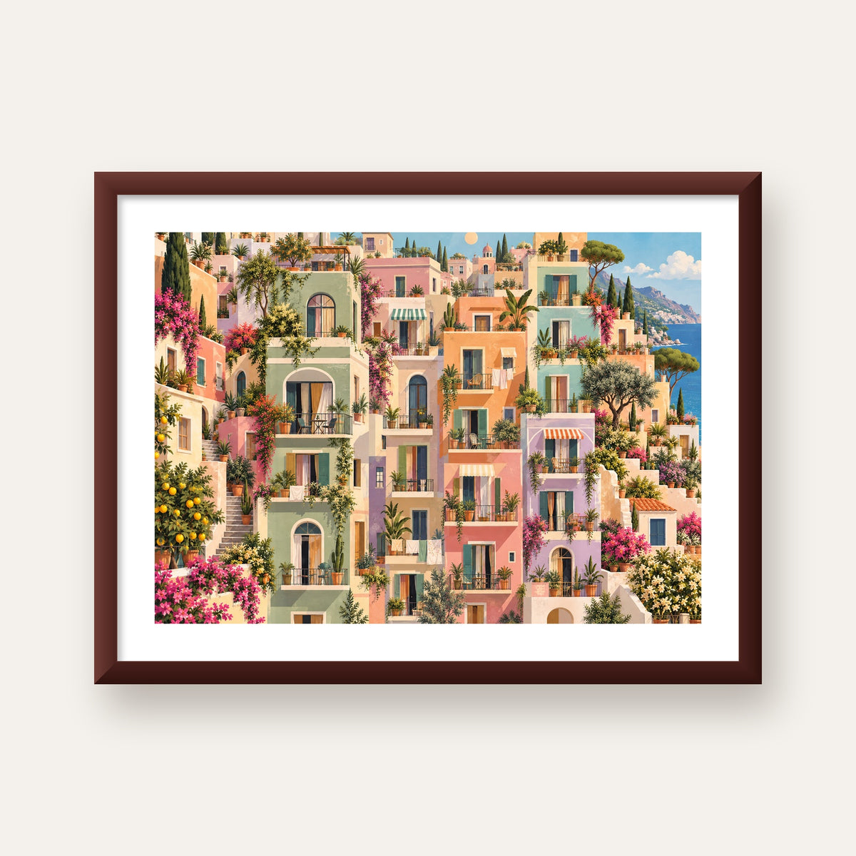 Pastel Apartman Cepheleri — ceviz çerçeveli paspartulu