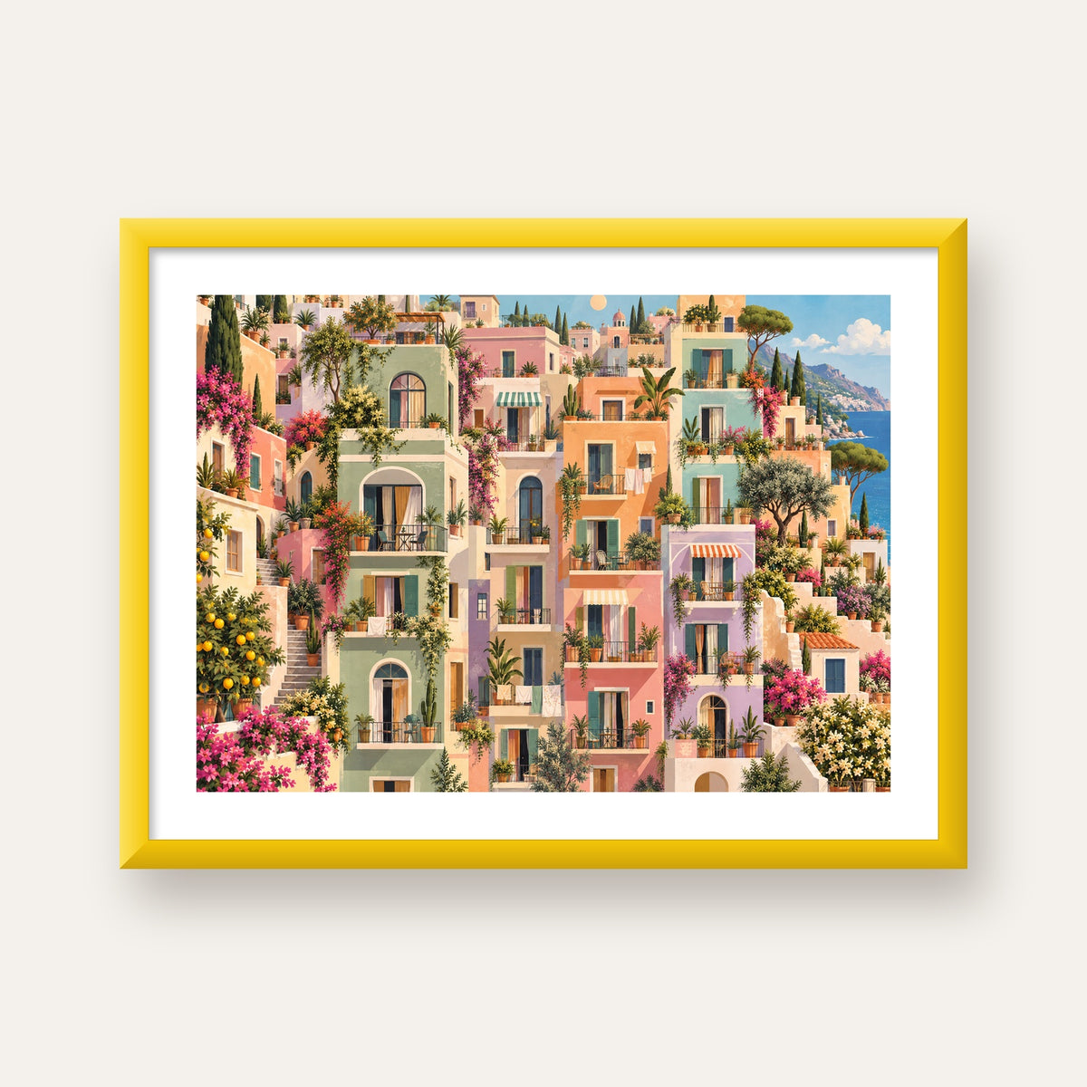 Pastel Apartman Cepheleri — sarı çerçeveli paspartulu