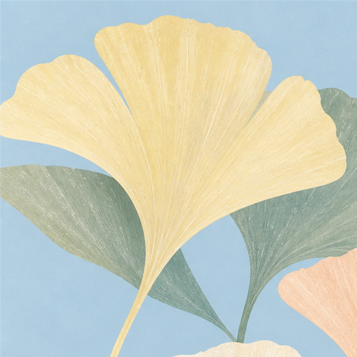 Pastel Gingko Yaprakları Dijital Poster - Zarif Duvar Sanatı — baskının yakın çekimi, kâğıt dokusu ve renk detayı