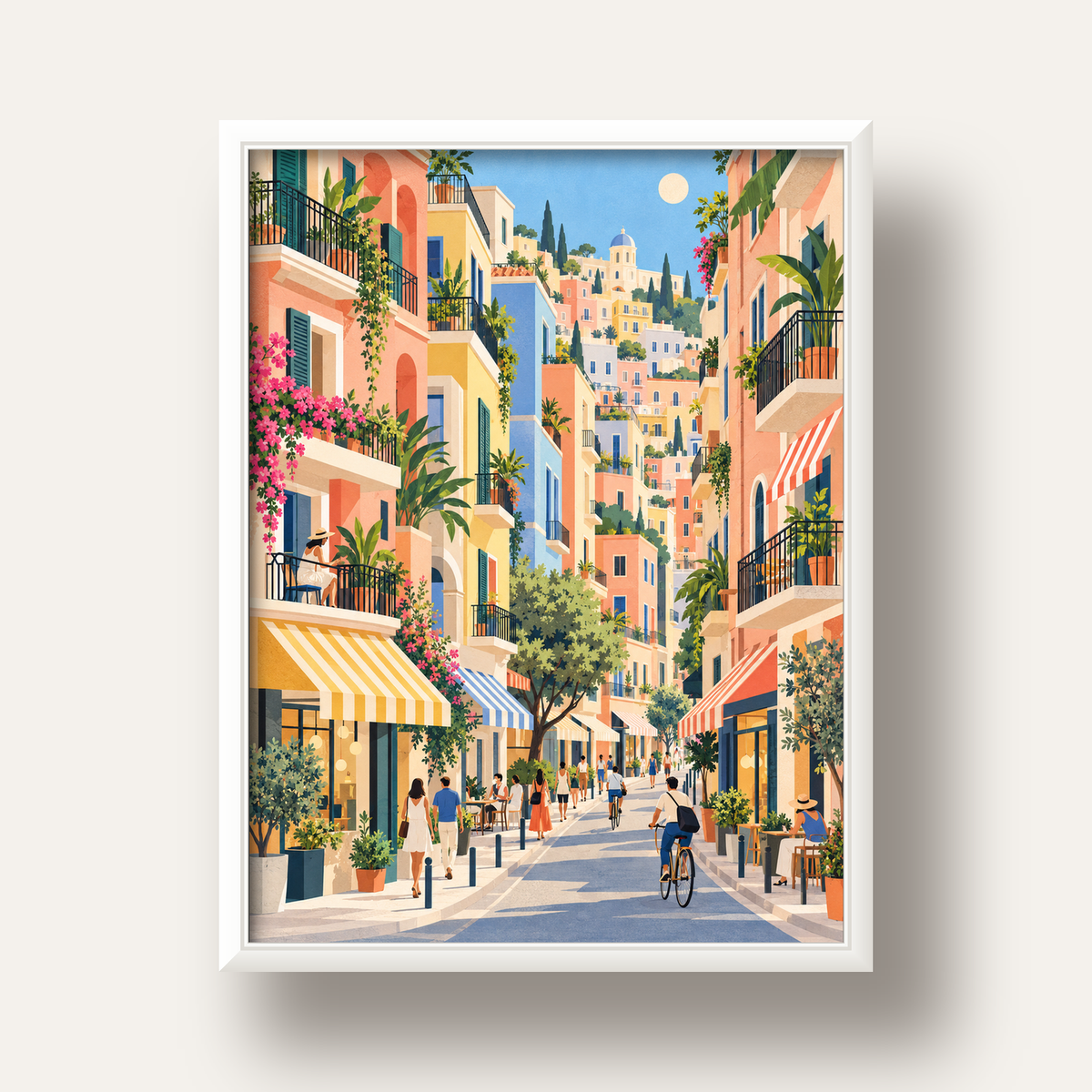 Pastel Gündüz Sokağı — beyaz derin çerçeveli