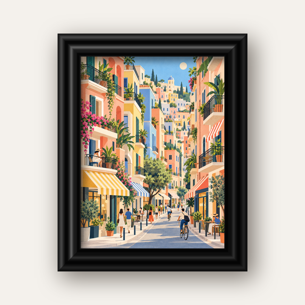 Pastel Gündüz Sokağı — siyah galeri çerçeveli