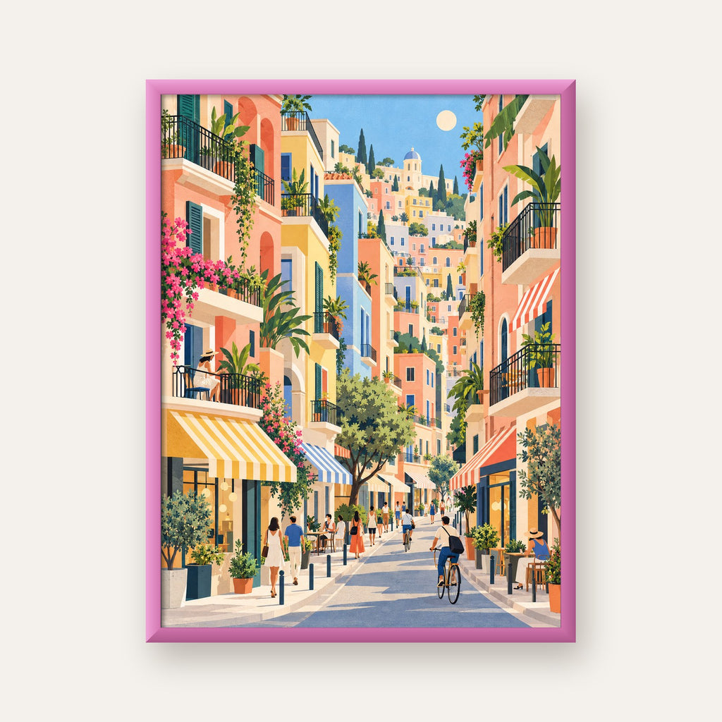 Pastel Gündüz Sokağı — pembe çerçeveli