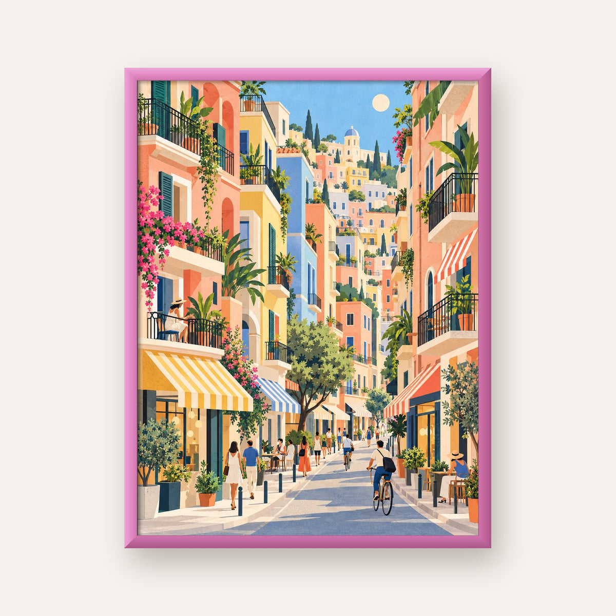 Pastel Gündüz Sokağı — pembe çerçeveli