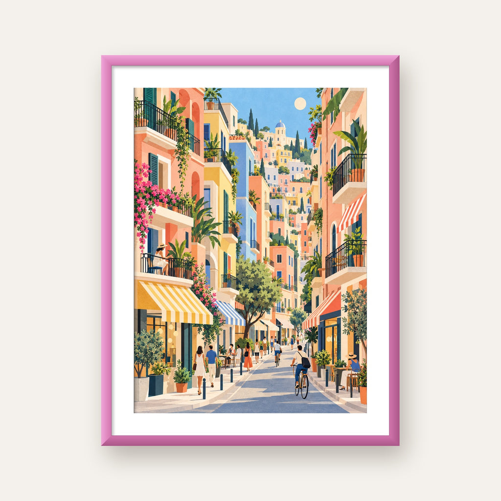 Pastel Gündüz Sokağı — pembe çerçeveli paspartulu
