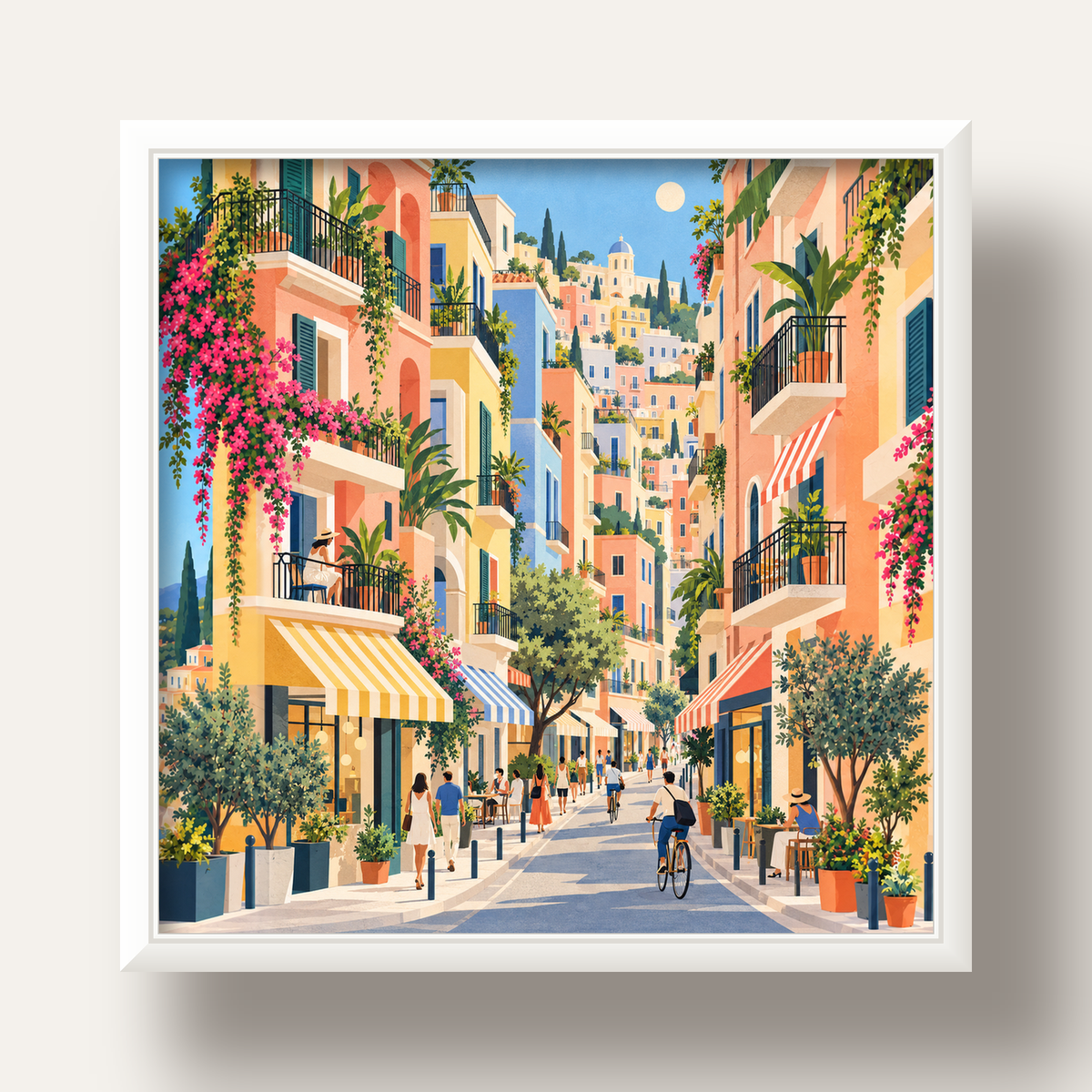 Pastel Gündüz Sokağı — beyaz derin çerçeveli