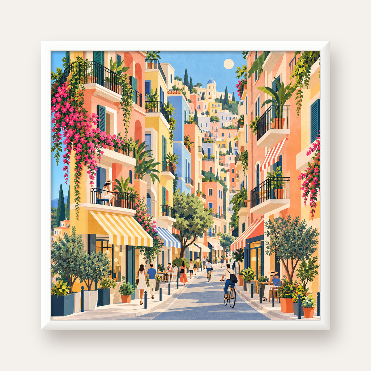 Pastel Gündüz Sokağı — beyaz çerçeveli kare poster