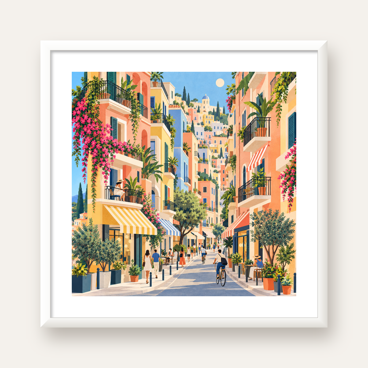 Pastel Gündüz Sokağı — beyaz çerçeveli kare poster