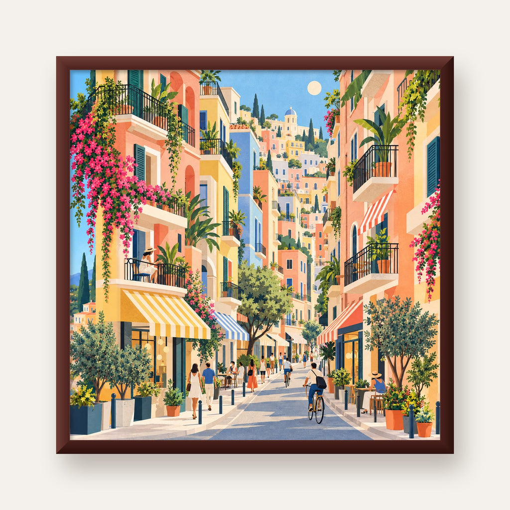 Pastel Gündüz Sokağı — ceviz çerçeveli