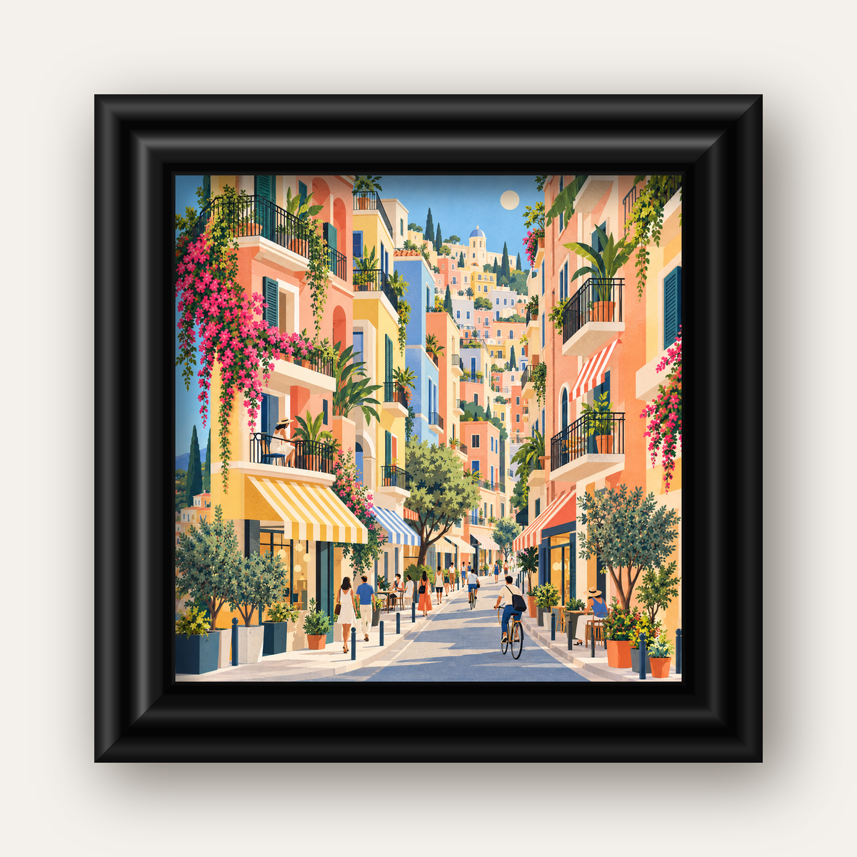 Pastel Gündüz Sokağı — siyah galeri çerçeveli