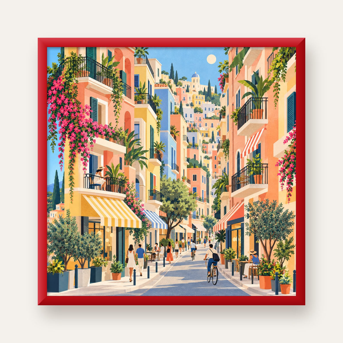 Pastel Gündüz Sokağı — kırmızı çerçeveli