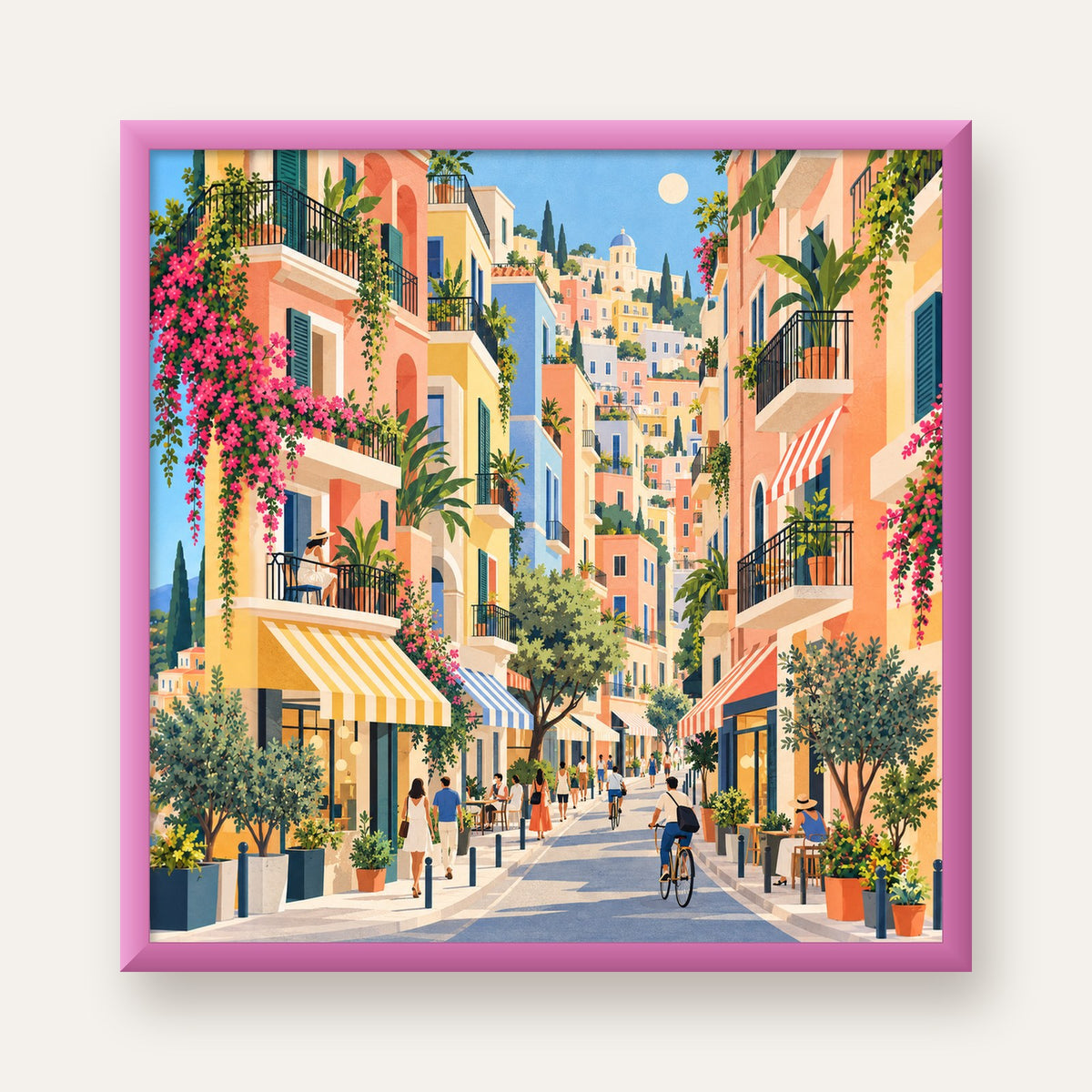 Pastel Gündüz Sokağı — pembe çerçeveli