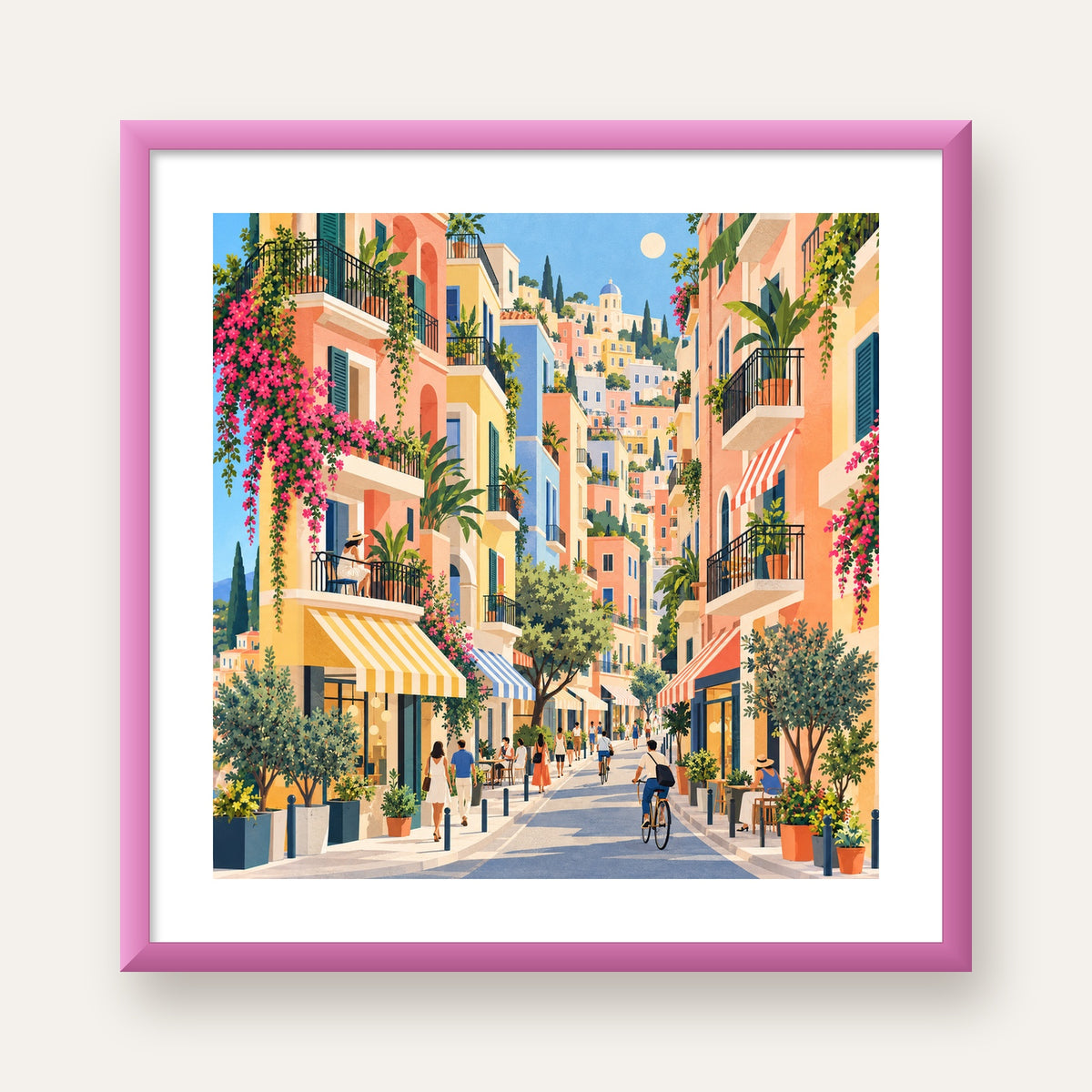 Pastel Gündüz Sokağı — pembe çerçeveli paspartulu