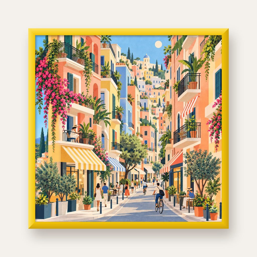 Pastel Gündüz Sokağı — sarı çerçeveli