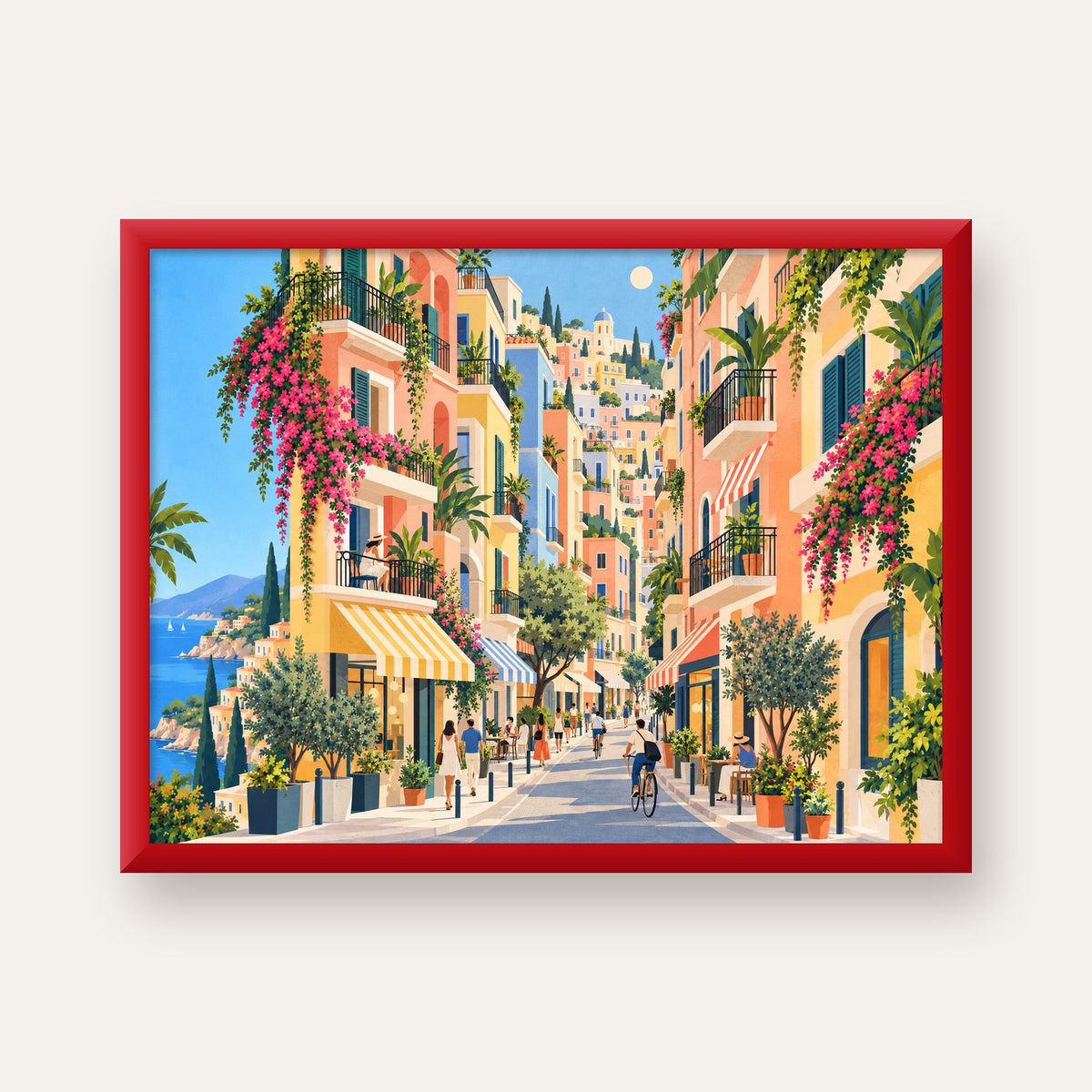 Pastel Gündüz Sokağı — kırmızı çerçeveli
