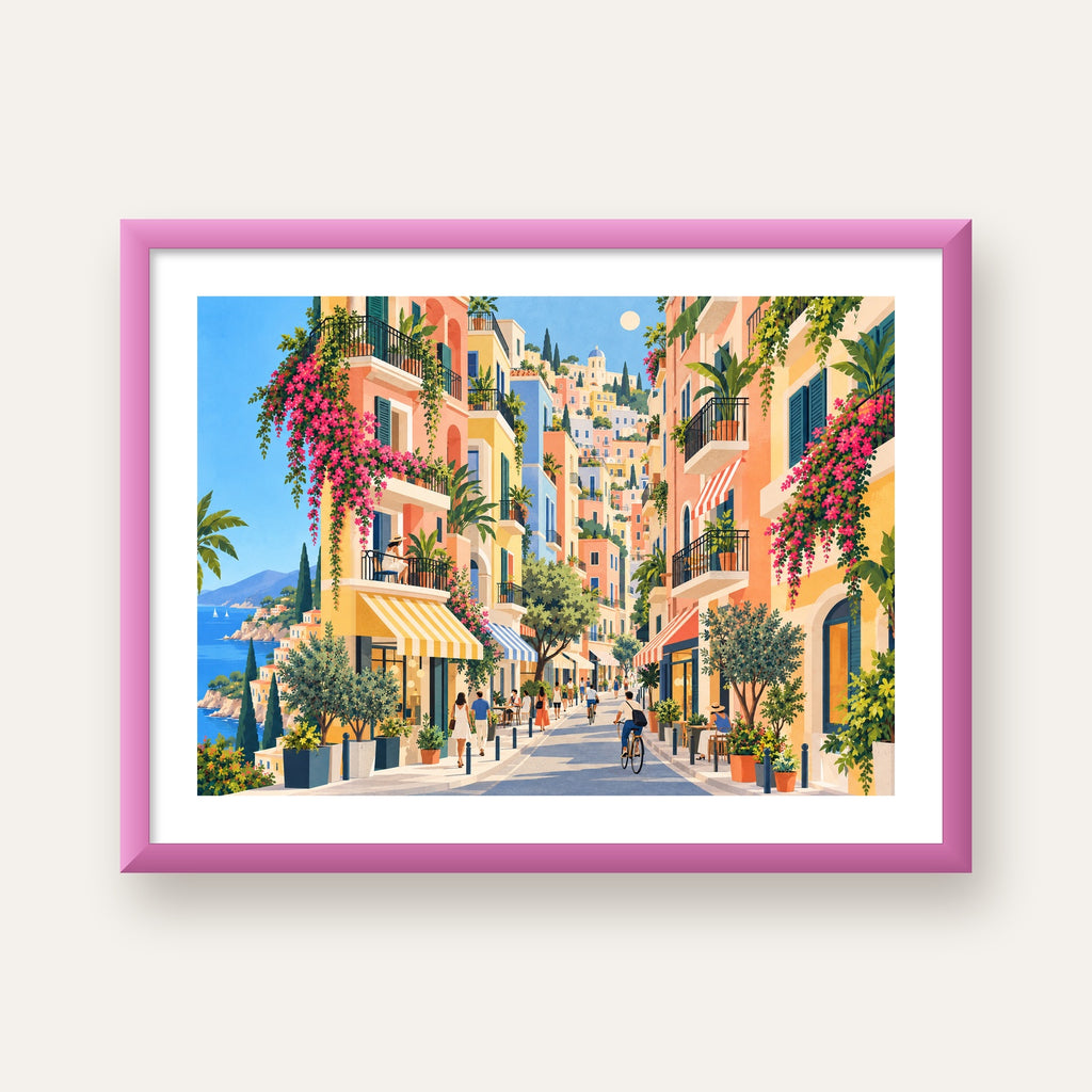 Pastel Gündüz Sokağı — pembe çerçeveli paspartulu