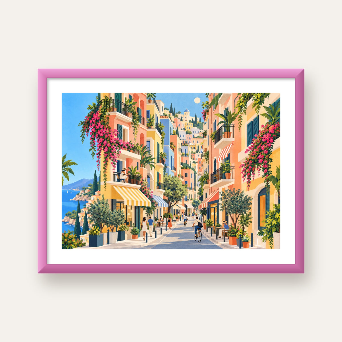 Pastel Gündüz Sokağı — pembe çerçeveli paspartulu