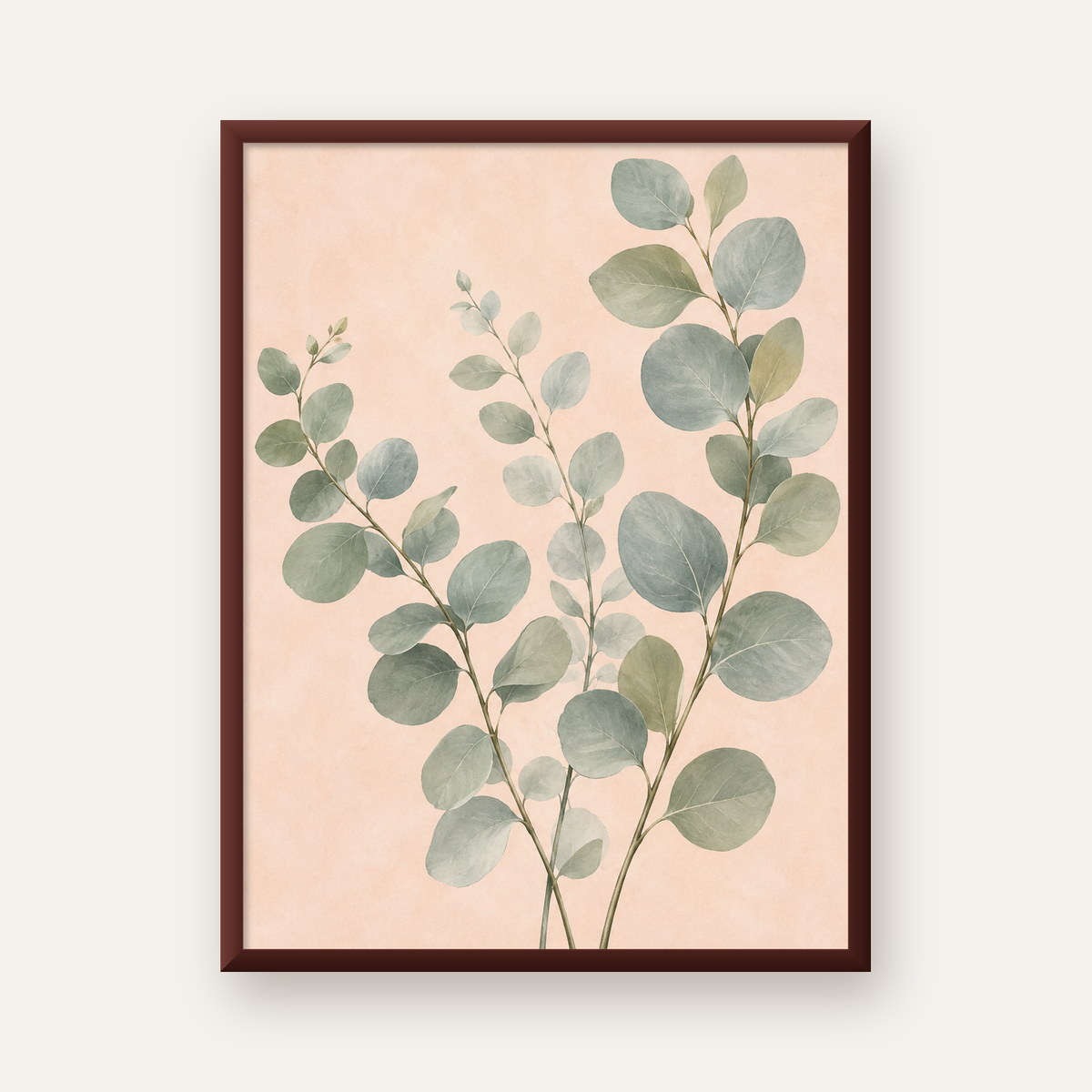 Sulu Boya Okaliptüs Dalı Poster – Pastel ve Minimalist Duvar Sanatı — ceviz çerçeveli