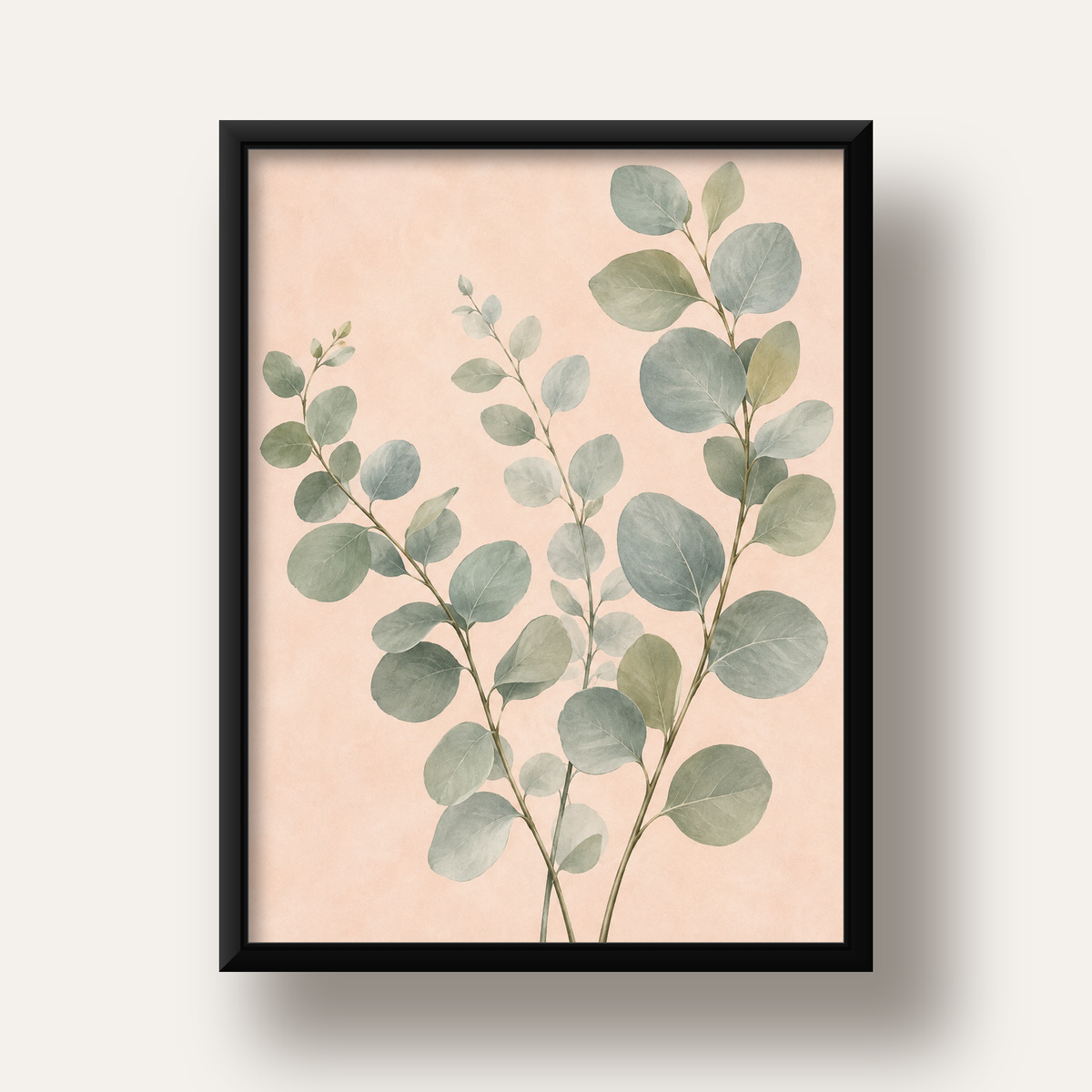 Sulu Boya Okaliptüs Dalı Poster – Pastel ve Minimalist Duvar Sanatı — siyah derin çerçeveli