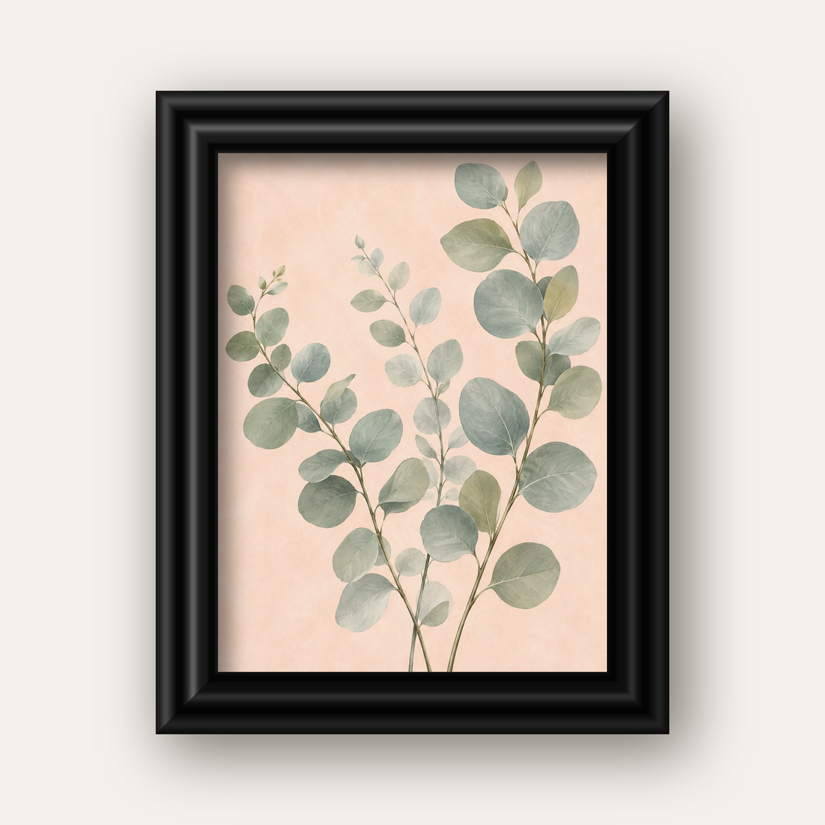 Sulu Boya Okaliptüs Dalı Poster – Pastel ve Minimalist Duvar Sanatı — siyah galeri çerçeveli