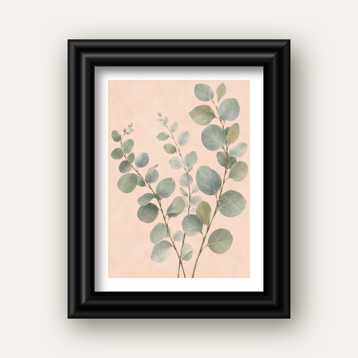 Sulu Boya Okaliptüs Dalı Poster – Pastel ve Minimalist Duvar Sanatı — siyah galeri çerçeveli paspartulu
