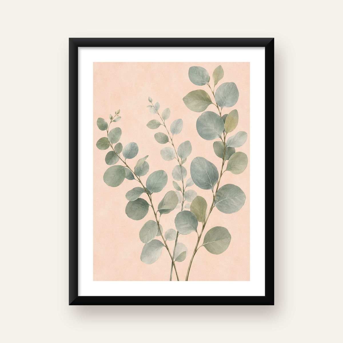 Sulu Boya Okaliptüs Dalı Poster – Pastel ve Minimalist Duvar Sanatı — Dikey baskı, beyaz paspartulu
