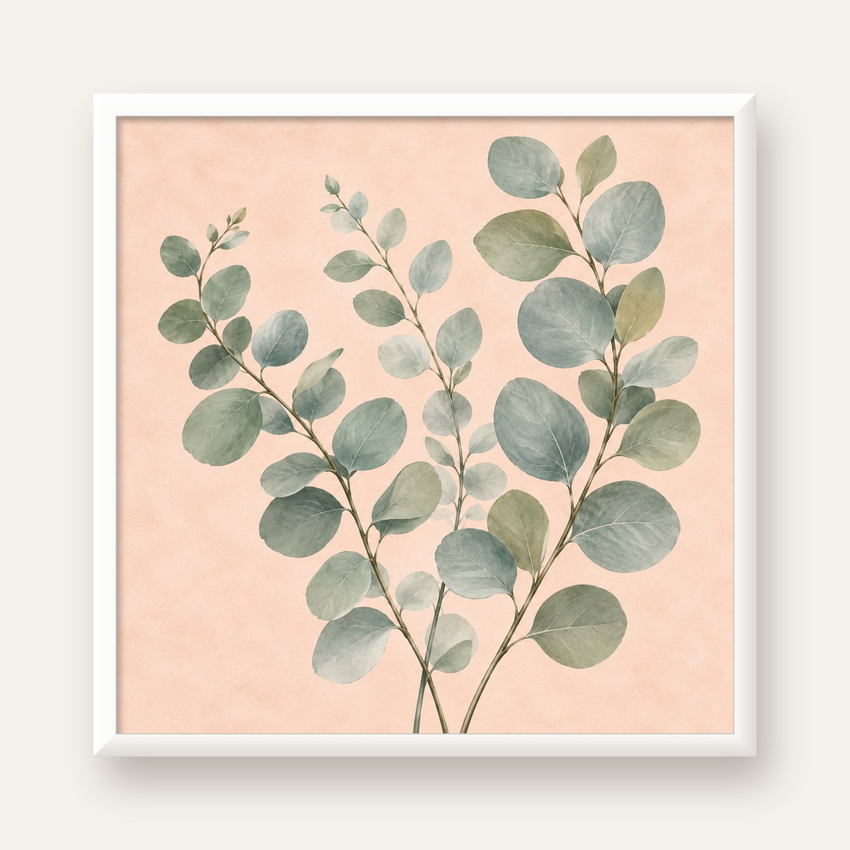 Sulu Boya Okaliptüs Dalı Poster – Pastel ve Minimalist Duvar Sanatı — beyaz çerçeveli kare poster